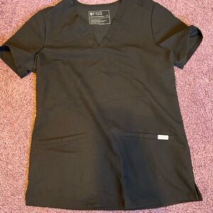 Figs Black V-Neck Medical Scrub Top with Front Pockets